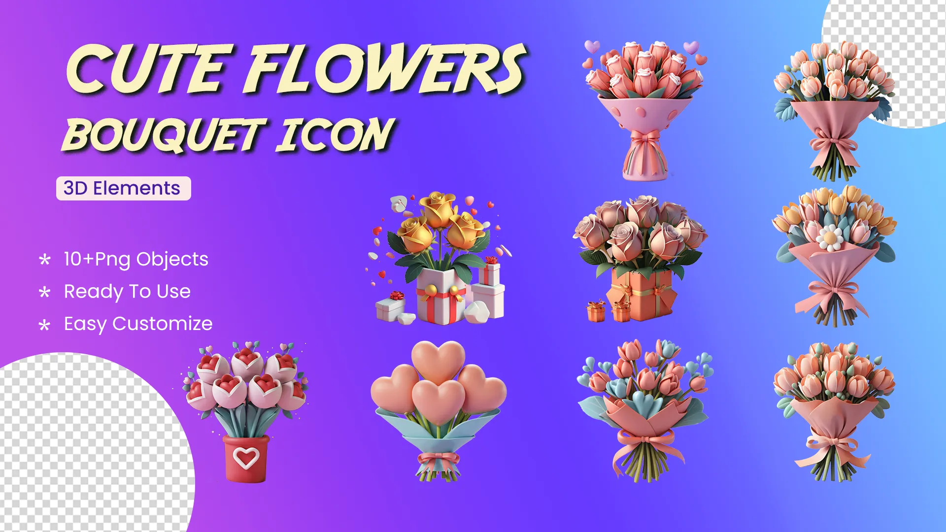 Charming 3D Flower Bouquet Icons Collection